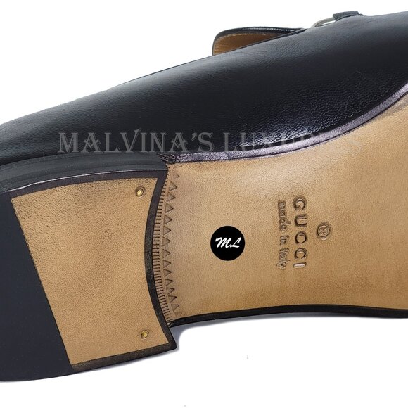 GUCCI SHOES MENS BLACK LEATHER LOAFERS w SILVER TONE HORSEBIT sz 13 13.5 US - Picture 13 of 15
